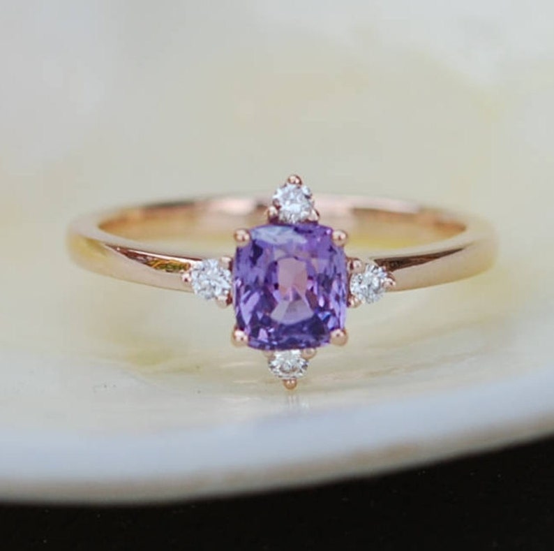 Purple Sapphire Engagement Ring. Promise Ring. Cushion Engagement Ring