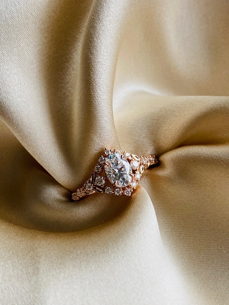 Kassandra Oval Moissanite Engagement Ring Gold Lab Diamond Engagement Ring Whimsical Fantasy Ring Fairytale Ring image 3