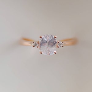 White sapphire engagement ring. Promise ring. Oval engagement ring. 3 stone ring. Rose gold engagement ring. Gemstone ring by Eidelprecious