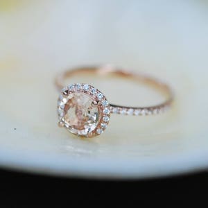 Engagement Ring Promise ring Round Engagement Ring Peach Sapphire Engagement ring rose gold ring by Eidelprecious FREE Shipping