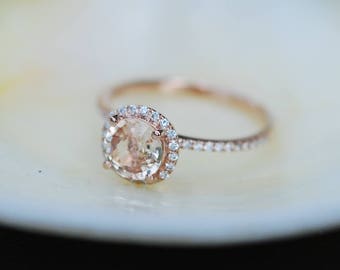Engagement Ring Promise ring Round Engagement Ring Peach Sapphire Engagement ring rose gold ring by Eidelprecious FREE Shipping