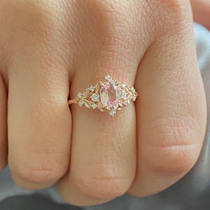 Enchanted forest pink sapphire engagement ring. Vintage filigree ring. Engagement Ring. Peach Sapphire rose gold ring by Eidelprecious image 6