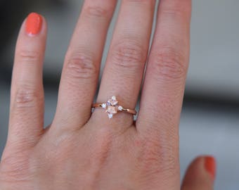 Peach sapphire engagement ring. Promise ring. Cushion engagement ring. 5 stone ring. Rose gold engagement ring by Eidelprecious