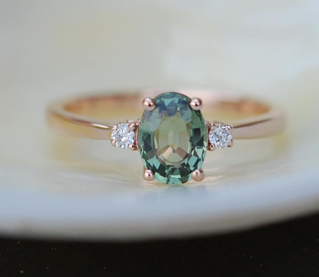 Green Sapphire Engagement Ring. Promise Ring. Cushion Engagement Ring ...