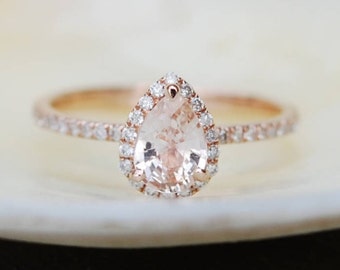 Pear Engagement Ring Promise ring Round Engagement Ring Peach Sapphire Engagement ring rose gold ring by Eidelprecious FREE Shipping