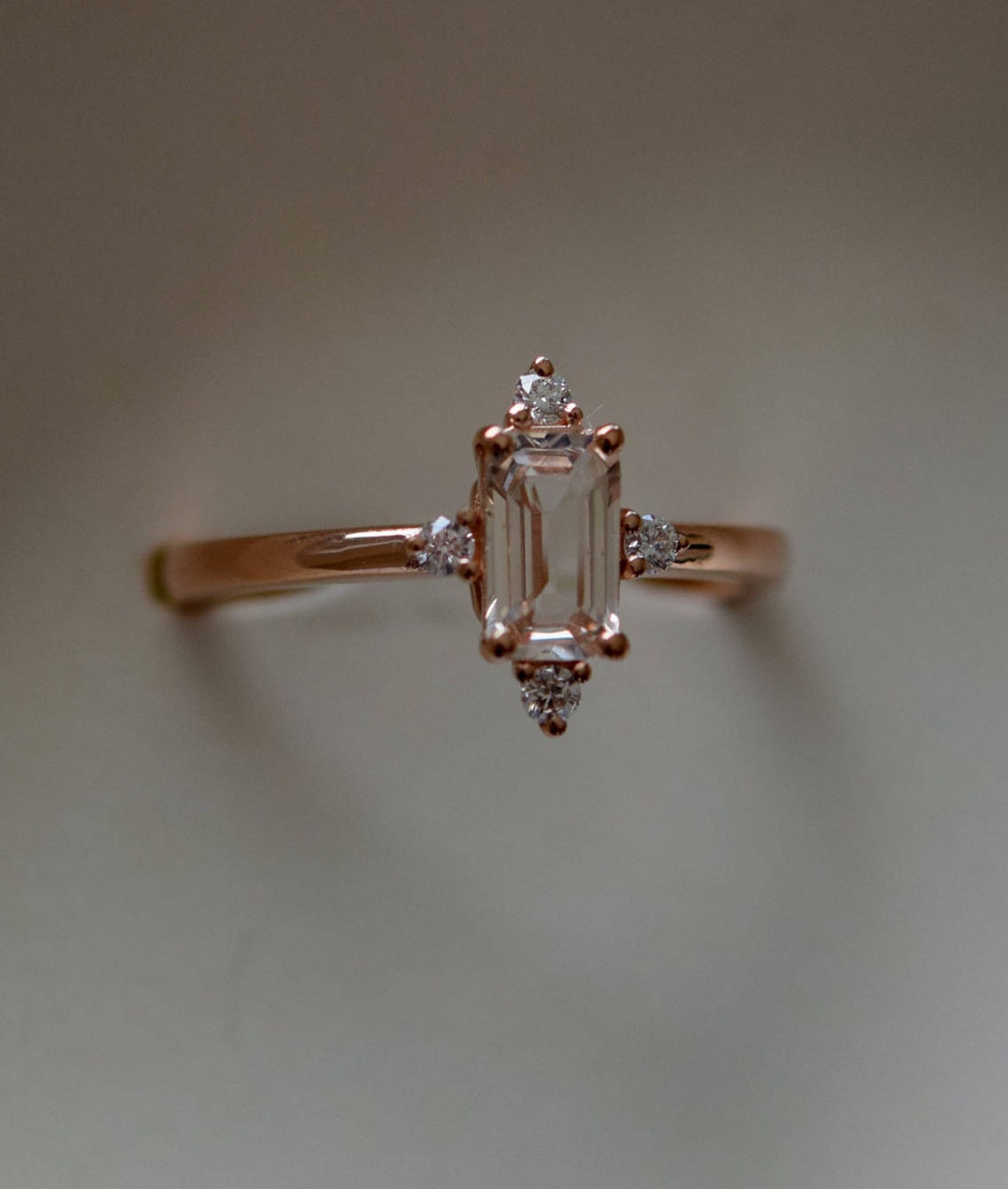 Peach Sapphire Engagement Ring. Promise Ring. Emerald Cut Etsy Canada