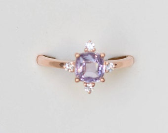 Lavender sapphire engagement ring. Promise ring. Cushion engagement ring. 5 stone ring. Rose gold engagement ring. Gemstone by Eidelprecious