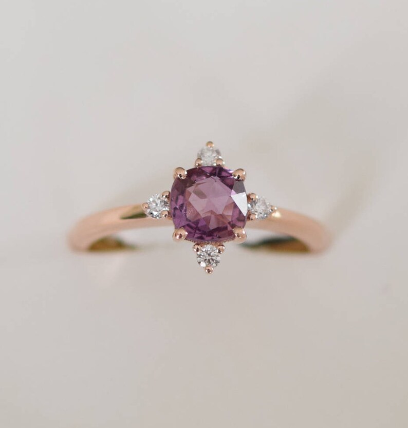 Purple sapphire engagement ring. Promise ring. Cushion Etsy