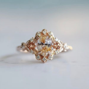 Ombre Yellow Sapphire Oval Cut Engagement Ring in 14k Rose Gold, Vintage Inspired Ring, Elegant Ring, Fairy Tale Ring, Fantasy Wedding Ring