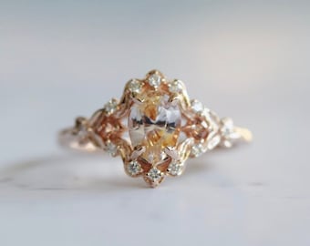 Ombre Yellow Sapphire Oval Cut Engagement Ring in 14k Rose Gold, Vintage Inspired Ring, Elegant Ring, Fairy Tale Ring, Fantasy Wedding Ring