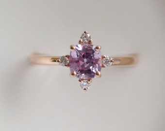 Lavender sapphire engagement ring. Promise ring. Cushion engagement ring. 5 stone ring. Rose gold engagement ring. Gemstone Eidelprecious