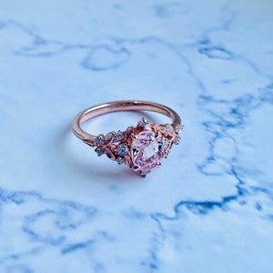 Enchanted forest pink sapphire engagement ring. Vintage filigree ring. Engagement Ring. Peach Sapphire rose gold ring by Eidelprecious image 1