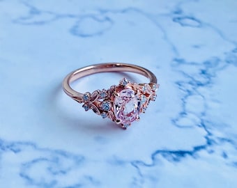 Betoverde bos roze saffier verlovingsring. Vintage filigrane ring. Verlovingsring. Peach Sapphire roségouden ring van Eidelprecious