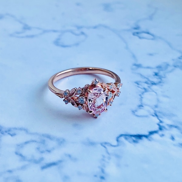 Enchanted forest pink sapphire engagement ring. Vintage filigree ring. Engagement Ring. Peach Sapphire rose gold ring by Eidelprecious