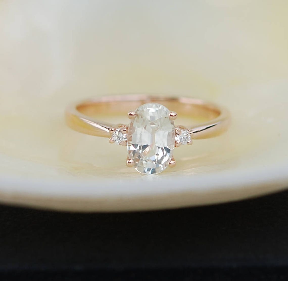 White Sapphire Engagement Ring. Promise Ring. Oval Engagement Etsy