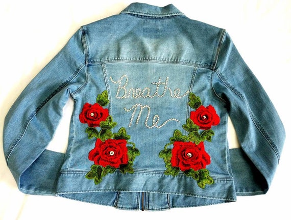jean jacket with embroidered roses