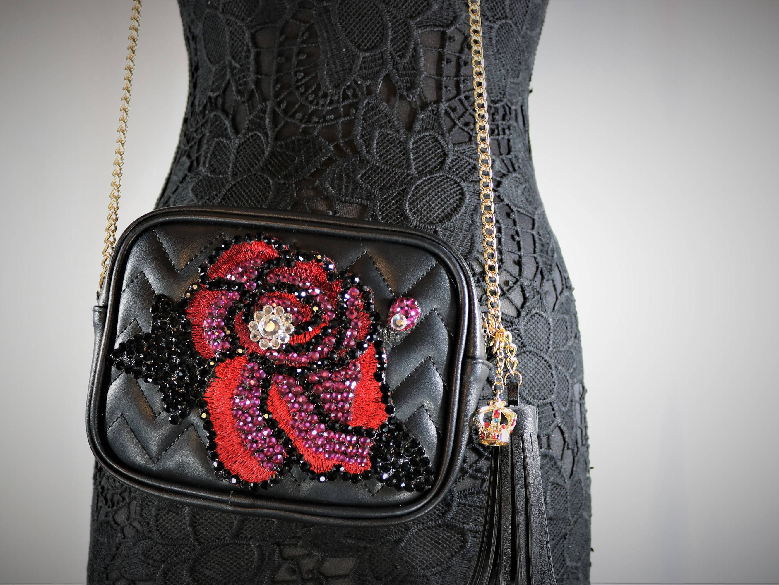 Little black purse. Black rose purse. Bohemian purse Rose bag. Etsy