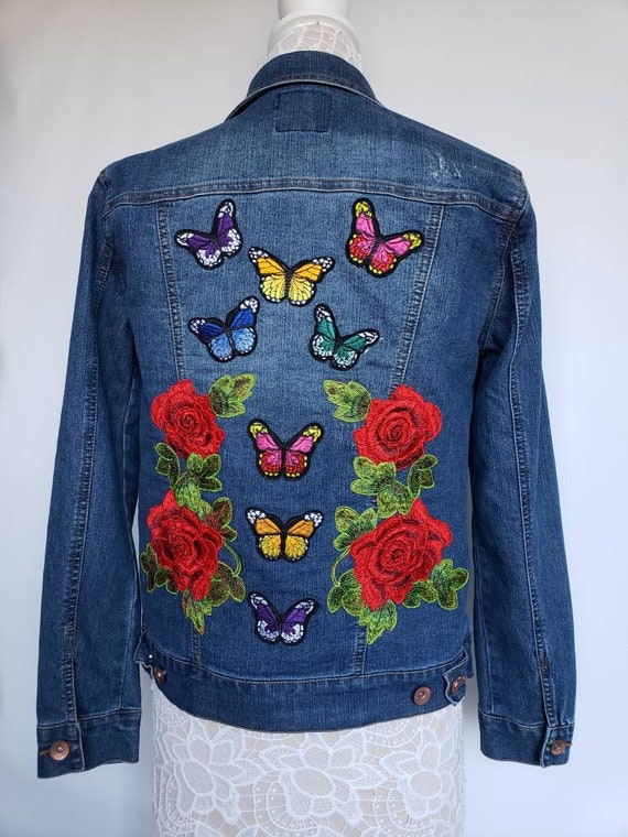 blue jean jacket with roses