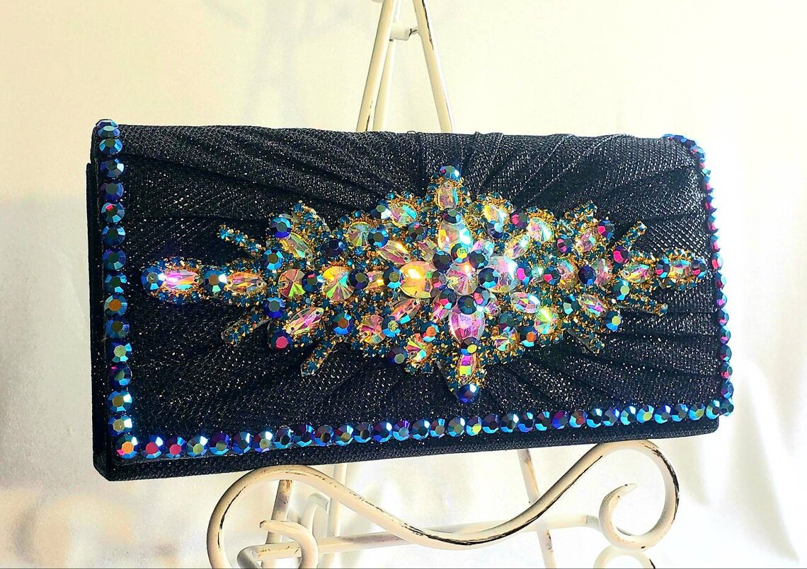 Black and blue hand clutch purse. Special occasion purse. Red | Etsy