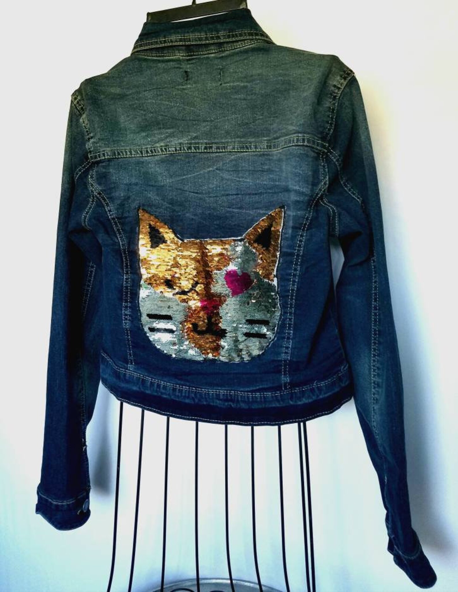 Girls cat denim jacket. Cat jacket. Cat lovers gift. Gift for Etsy