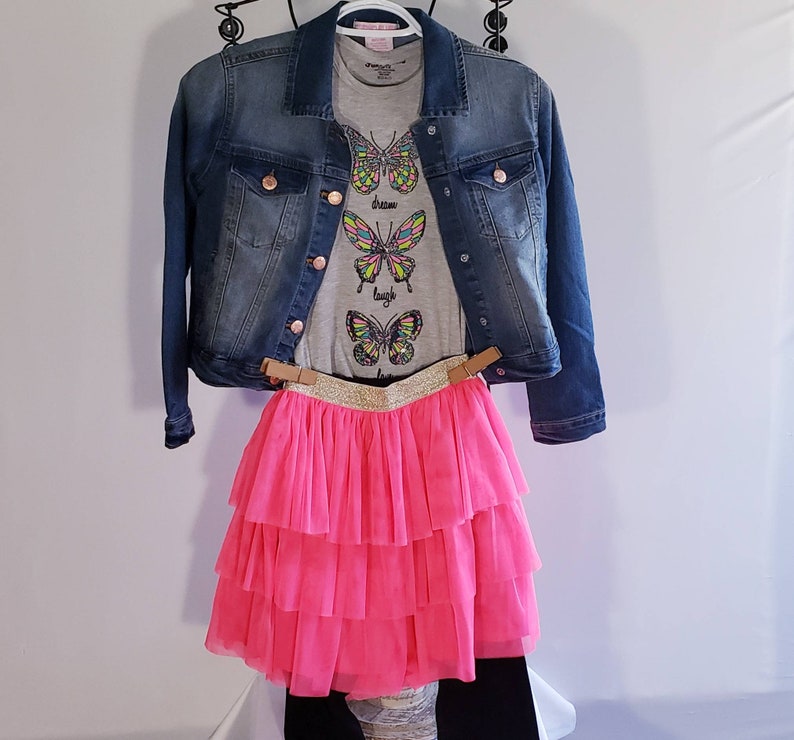 Unique clothing Girls medium 1012 butterfly outfit Tshirts for girls Clothing for girls Denim jacket set Tutu skirt outfit for girls