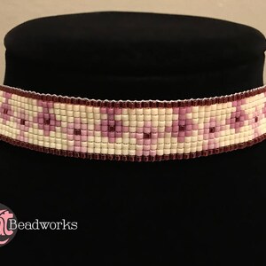 Handmade Beaded Loom Choker Necklace in Lavender, Pink & Berry Seed Beads