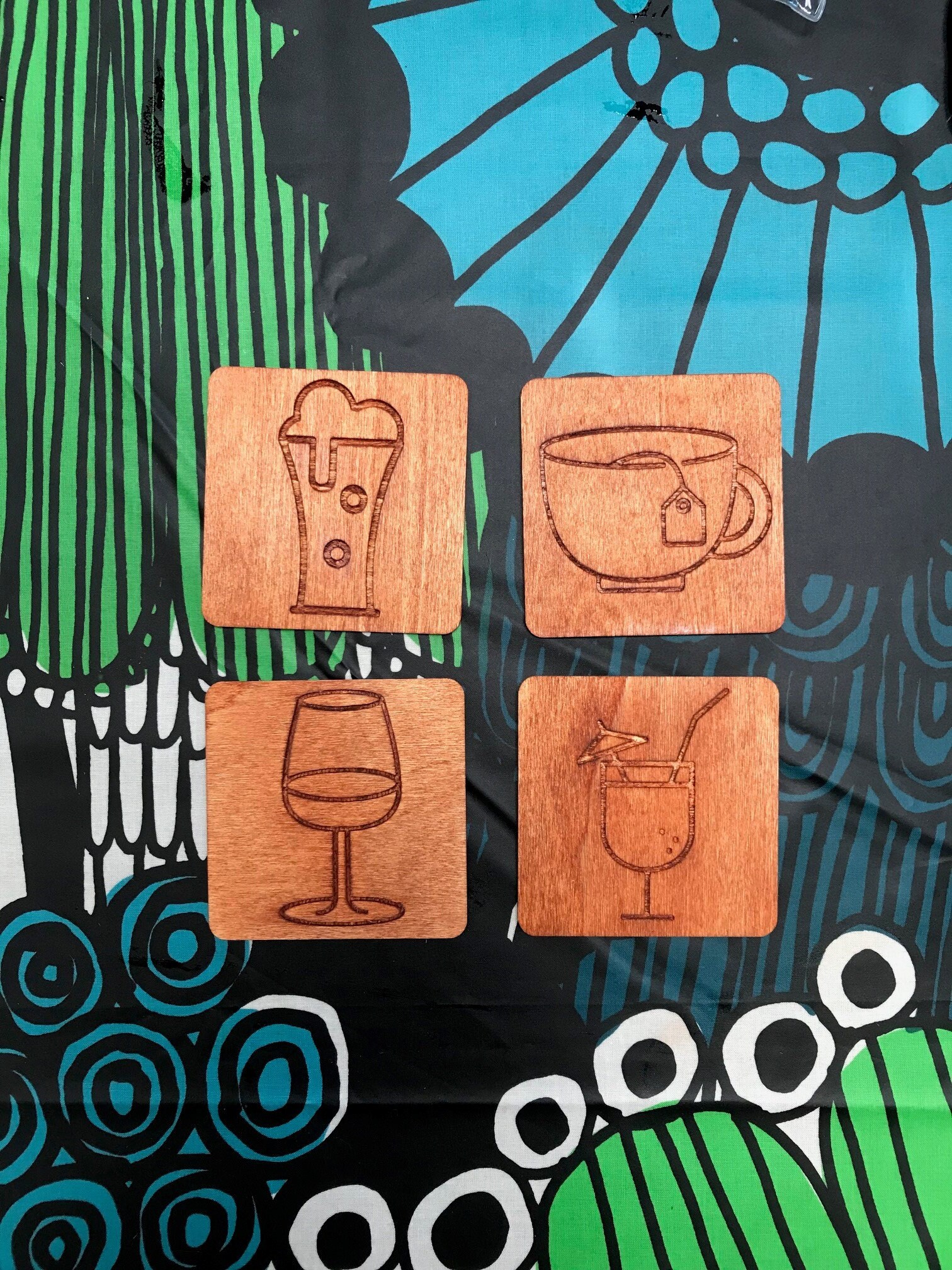 CNC Carved Wooden Coasters Sets of 4 Themed Various Themes Etsy UK