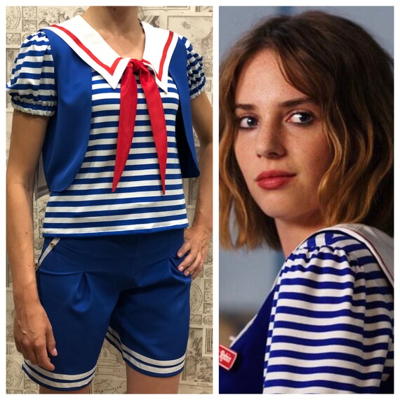 Robin Scoops Ahoy Outfit Stranger Things Halloween Costume Cosplay Costume School Uniform Stranger Things Costume White Collar Striped Shirt - 