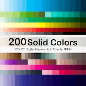 200 Solid Color Digital papers, Plain Color Background Instant Download image 1