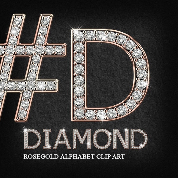 Rose Gold Diamond Alphabet Clip Art l Pendant Diamond Alphabet Digital Instant Download