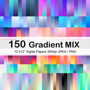 150 Gradient Mix Papers, Ombre Color Digital papers, Gradient Colorful Background - Instant Download