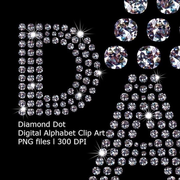 Diamond Dot Alphabet Clip Art l Shiny Diamond Alphabet Digital Instant Download