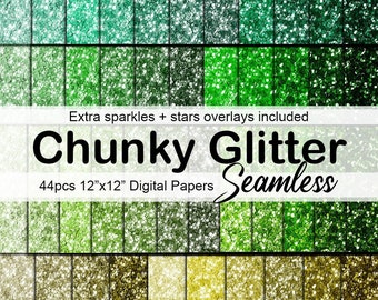 Green Chunky Glitter Digital Papers, Seamless Scrapbook Papers Glitter Clipart, Commercial Use, Instant Download
