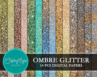 Ombre Glitter Digital Papers , Scrapbook Papers, Vintage Bronze Glitter- Instant Download