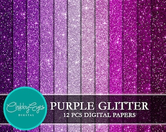 Purple Glitter Digital Papers, Scrapbook Papers Purple Sparkles Clipart , digital background - Instant Download