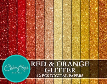 Red and Orange Glitter Digital Papers, Scrapbook Papers Sparkles Clipart , digital background - Instant Download