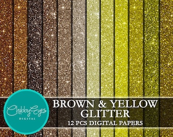 Yellow & Brown Glitter Digital Papers, Scrapbook Papers Sparkles Clipart , digital background - Instant Download