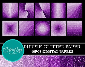 Purple Glitter Digital Papers, Scrapbook Papers, Purple Sparkles Clipart Glitter Background - Instant Download