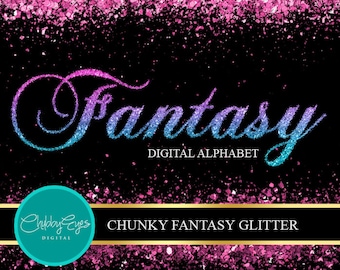 Chunky Ombre Glitter Alphabet, Numbers Clip Art, Digital Sparkle Font, - Digital Instant Download