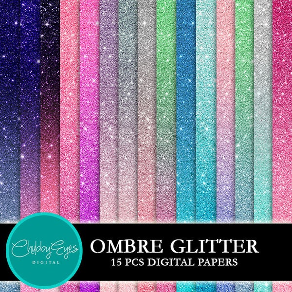 Ombre Glitter Digital Papers, Scrapbook Papers Colorful Glitter Clipart  Instant Download