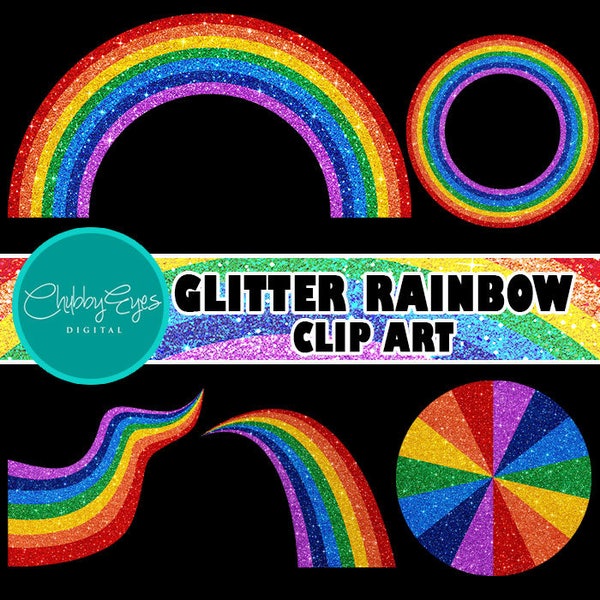 Glitter Rainbow Clip Art, Colorful Rainbow Glitter, Glitter, Clipart- Instant Download