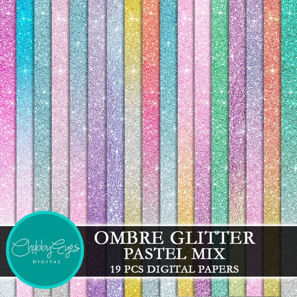 Pastel Ombre Glitter Digital Papers, Pastel Color Scrapbook Papers Glitter Clipart  Instant Download