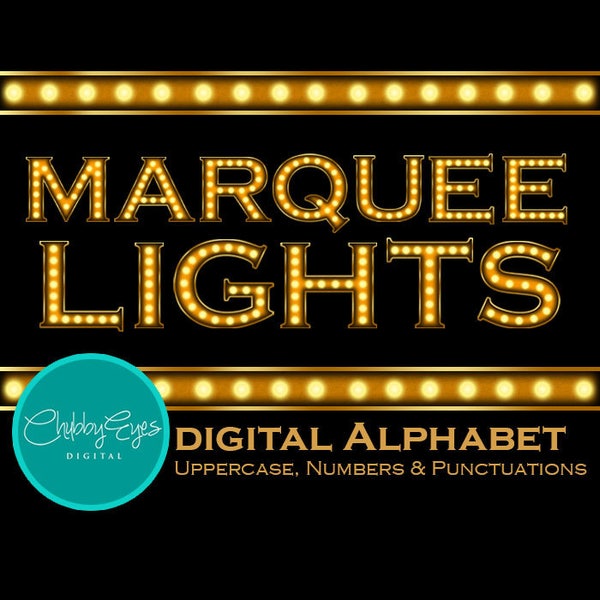 Marquee Light Digitales Alphabet, Vintage-Stil Clip Art, Vintage Lichtschild Buchstabe, Instant Download