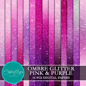 Ombre Glitter Pink & Purple Digital Papers, Scrapbook Papers Glitter Clipart Instant Download image 1