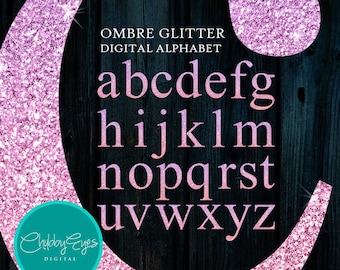 Ombre Glitter Alphabet Clip Art, a to z Letter, Sparkle Font, Typography, Pink Gradient- Digital Instant Download