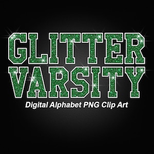 Groene glitter Varsity alfabet illustraties, Sport College Style belettering illustraties-digitale Instant Download
