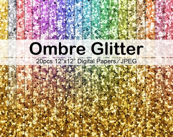 Gold Ombre Chunky Glitter Digital Papers, Scrapbook Papers Glitter Clipart, Commercial Use, Instant Download