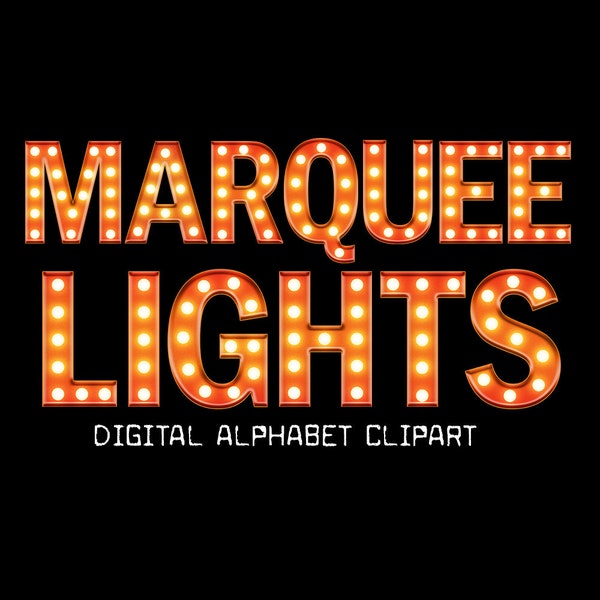Orange Marquee Lights Alphabet, Vintage Light Box Lettering Clip Art- Digital Instant Download