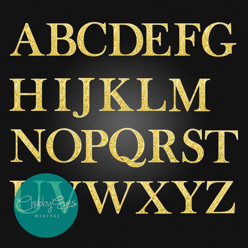Gold Glitter Digital Alphabet, Numbers and Punctuation Clip Art, Chunky ...