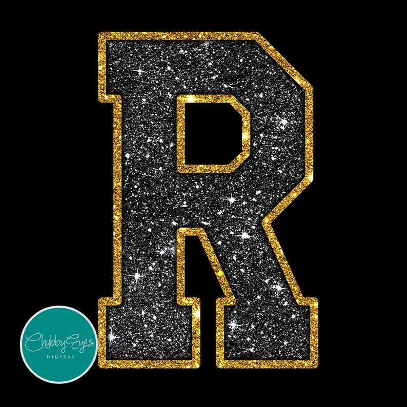 Black Gold Glitter Varsity Alphabet Clip Art (digital Download) - Etsy